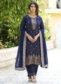 Vegaa Fashion Navy Blue Viscose Rayon Embroidered Salwar Suit