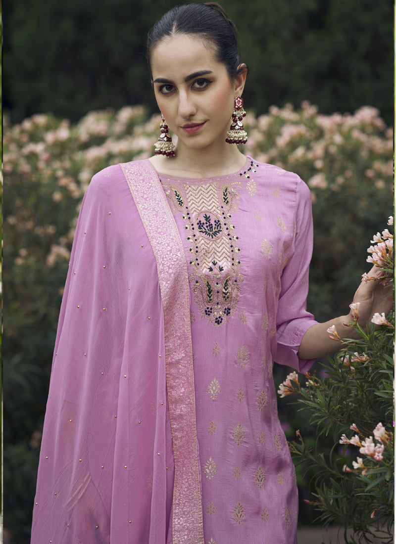Vegaa Fashion Onion Pink Viscose Rayon Embroidered Salwar Suit
