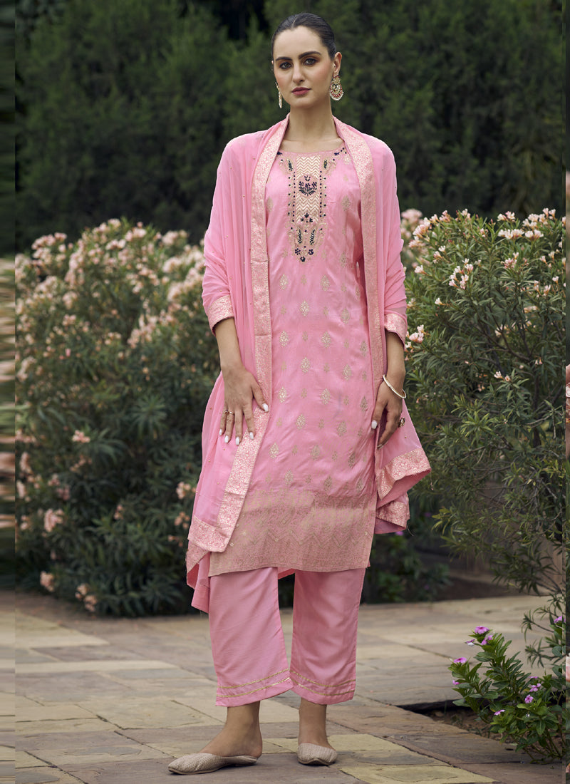 Vegaa Fashion Baby Pink Viscose Rayon Embroidered Salwar Suit