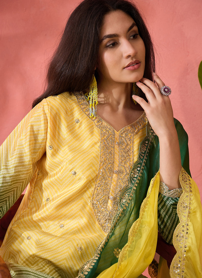 Vegaa Fashion Yellow Chinon Silk Embroidered Salwar Suit