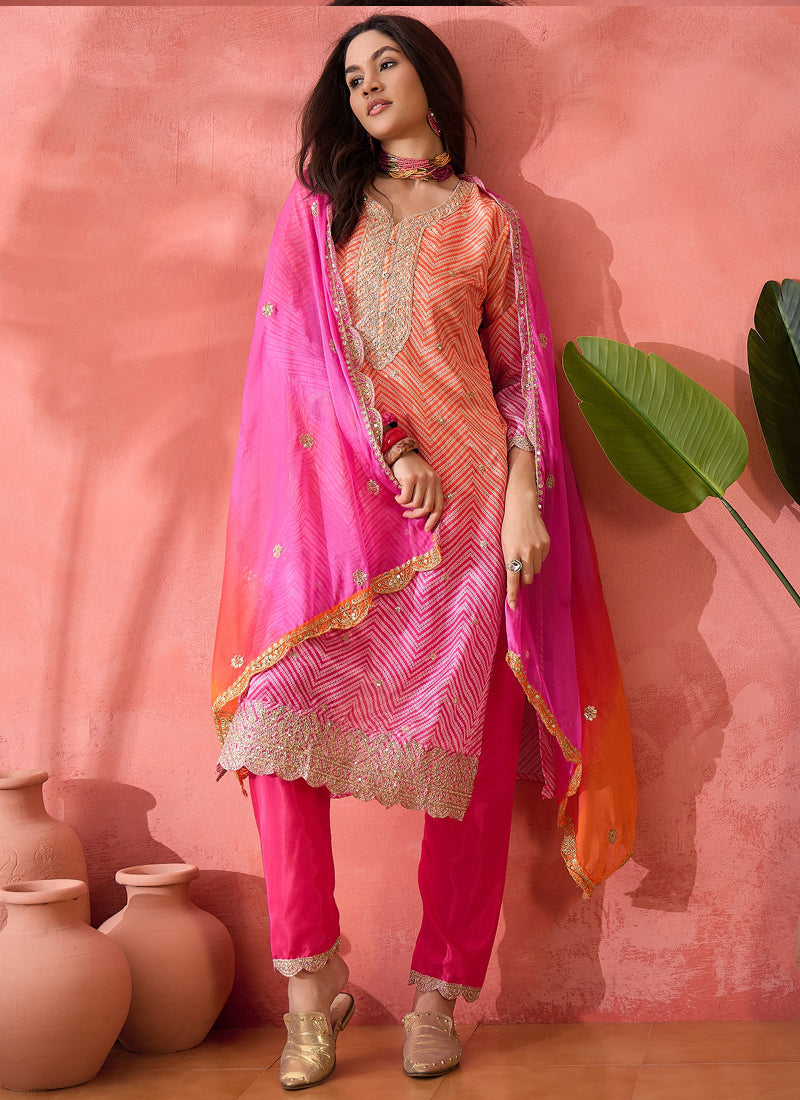 Vegaa Fashion Pink Chinon Silk Embroidered Salwar Suit