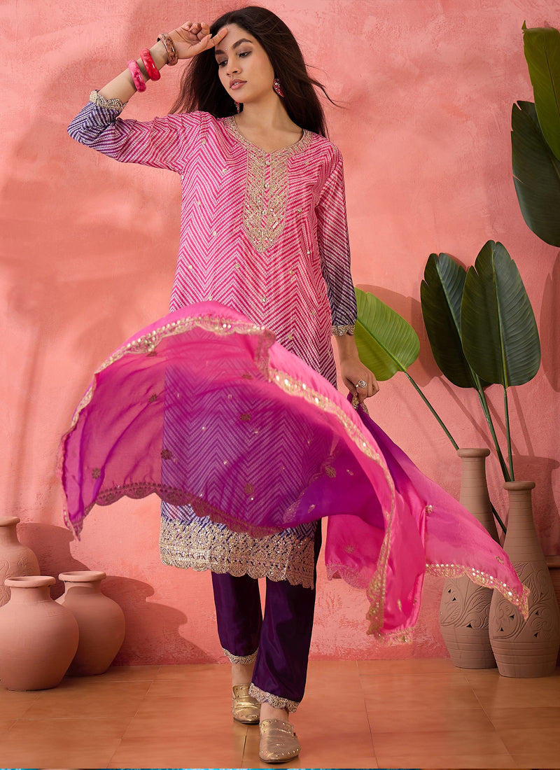 Vegaa Fashion Pink Chinon Silk Embroidered Salwar Suit