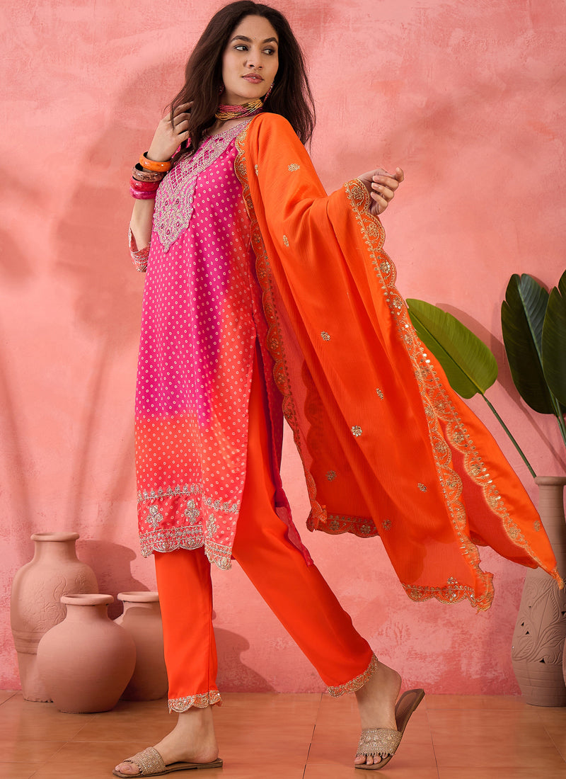 Vegaa Fashion Pink Chinon Silk Embroidered Salwar Suit