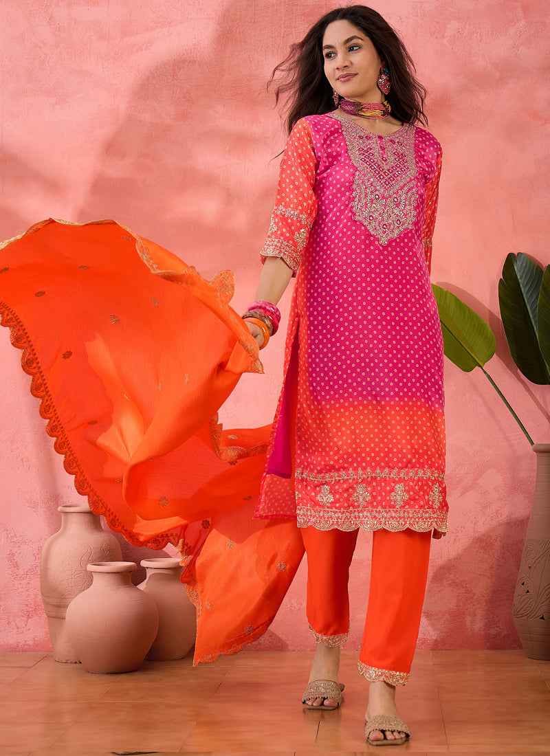 Vegaa Fashion Pink Chinon Silk Embroidered Salwar Suit