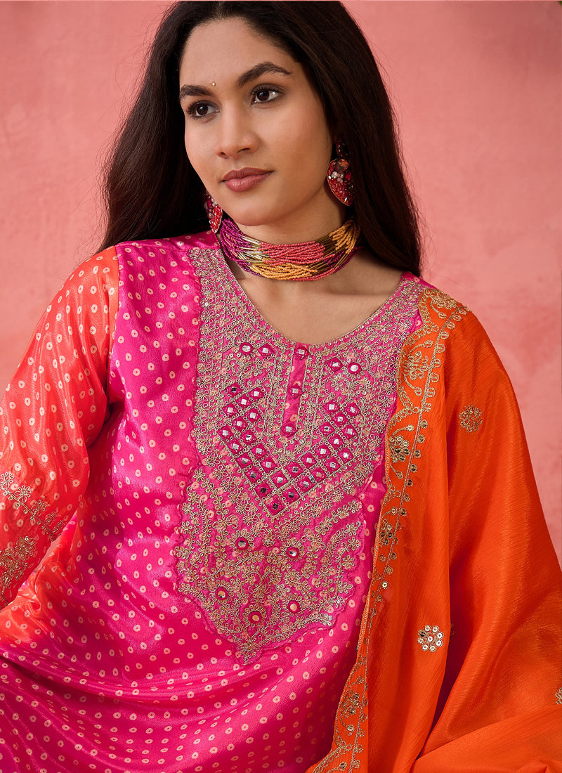 Vegaa Fashion Pink Chinon Silk Embroidered Salwar Suit