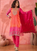 Vegaa Fashion Pink And Orange Chinon Silk Embroidered Salwar Suit