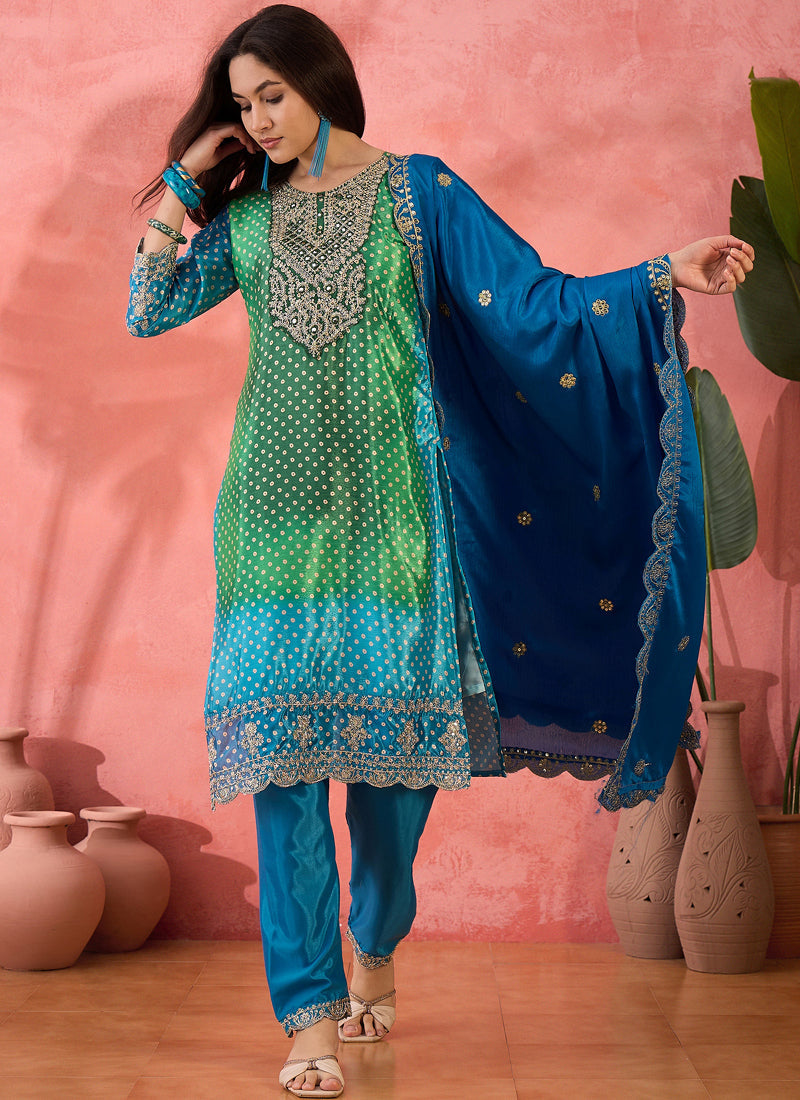 Vegaa Fashion Green Chinon Silk Embroidered Salwar Suit