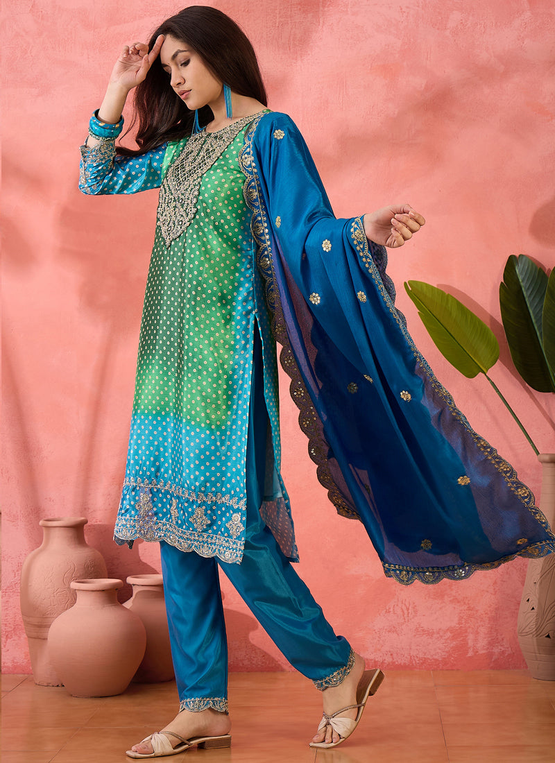 Vegaa Fashion Green Chinon Silk Embroidered Salwar Suit