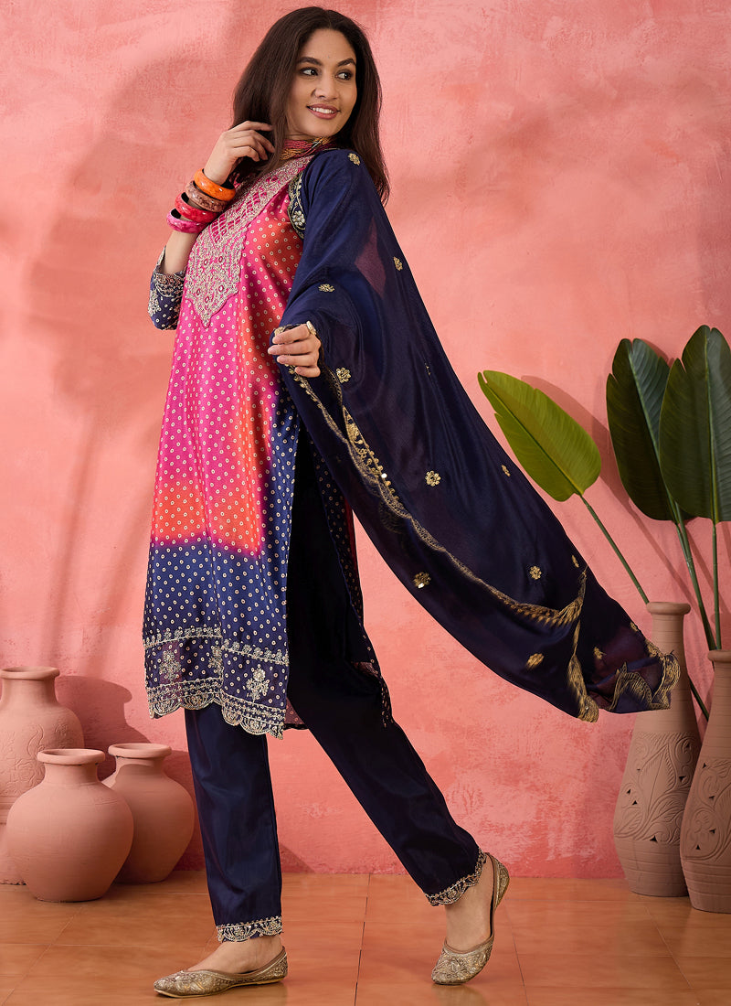Vegaa Fashion Pink Chinon Silk Embroidered Salwar Suit