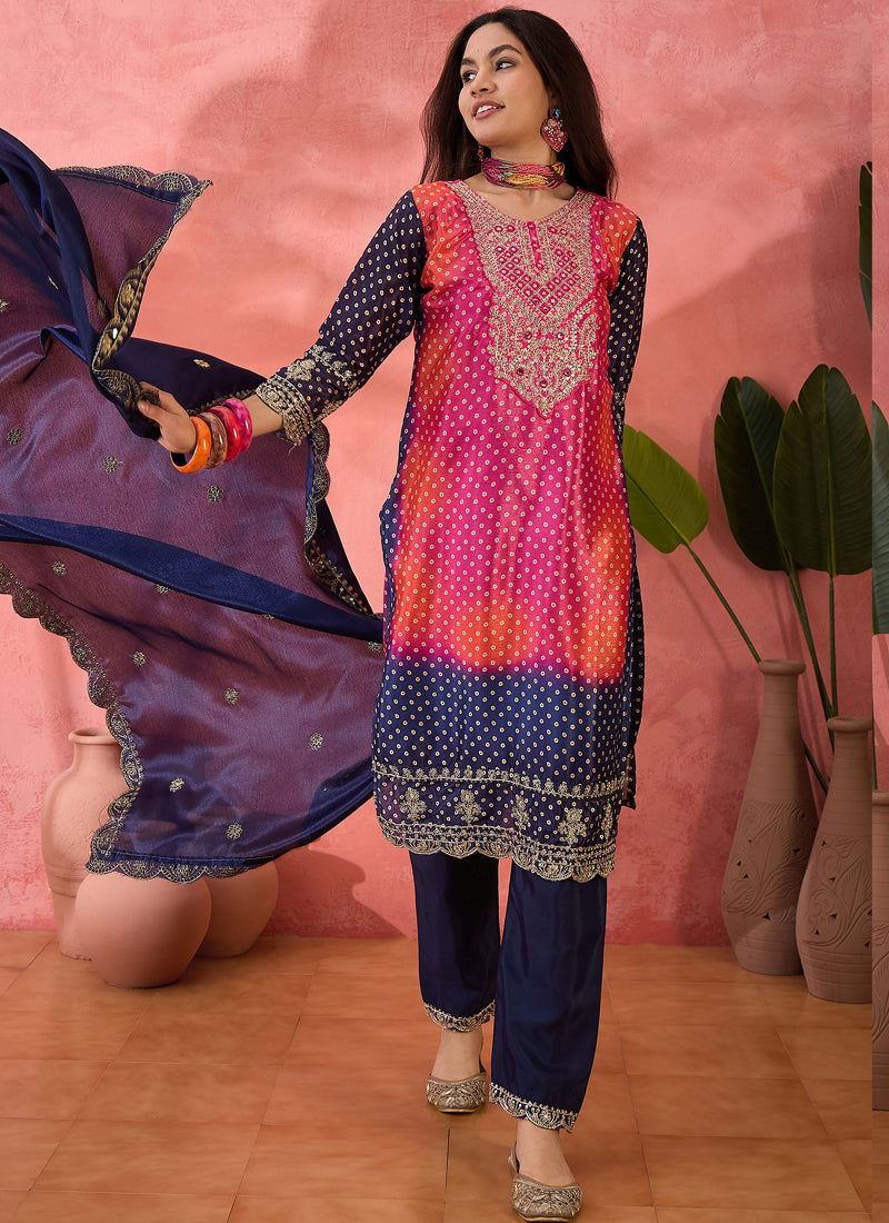 Vegaa Fashion Pink Chinon Silk Embroidered Salwar Suit