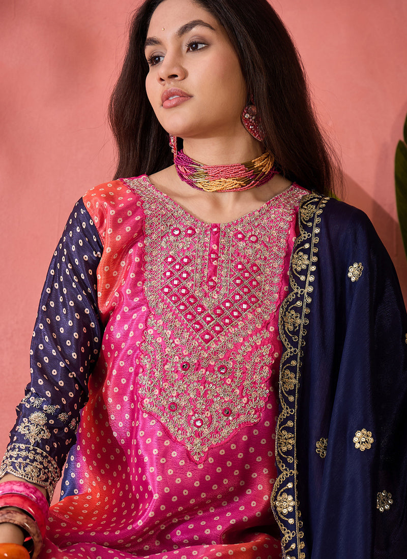 Vegaa Fashion Pink Chinon Silk Embroidered Salwar Suit