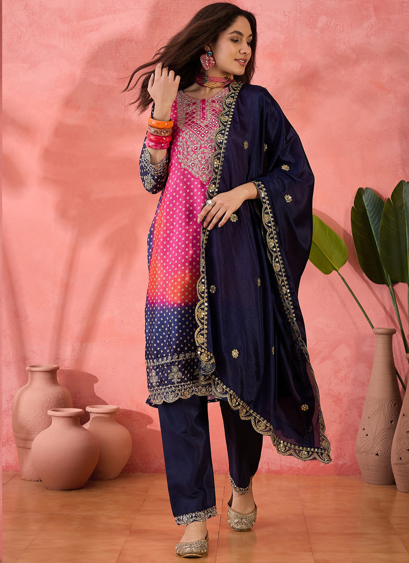Vegaa Fashion Pink Chinon Silk Embroidered Salwar Suit