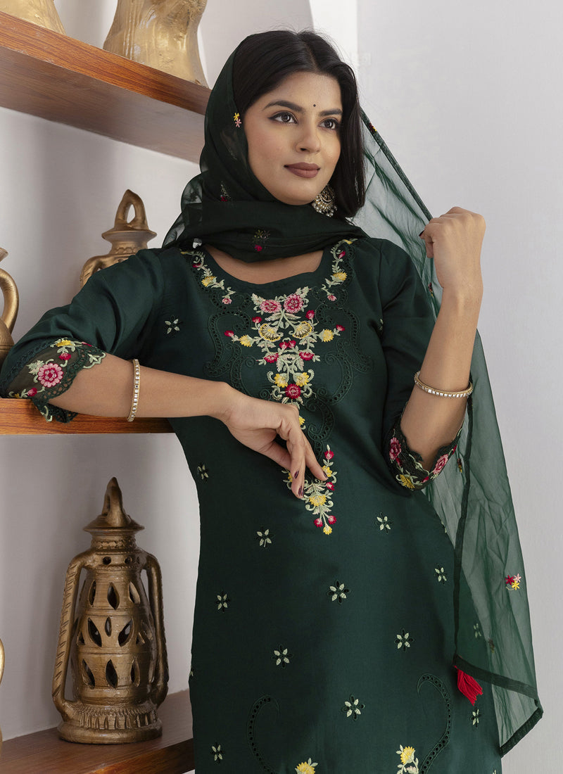 Vegaa Fashion Green Viscose Silk Embroidered Salwar Suit