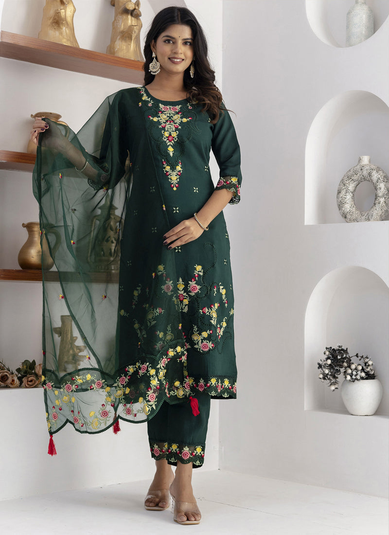 Vegaa Fashion Green Viscose Silk Embroidered Salwar Suit