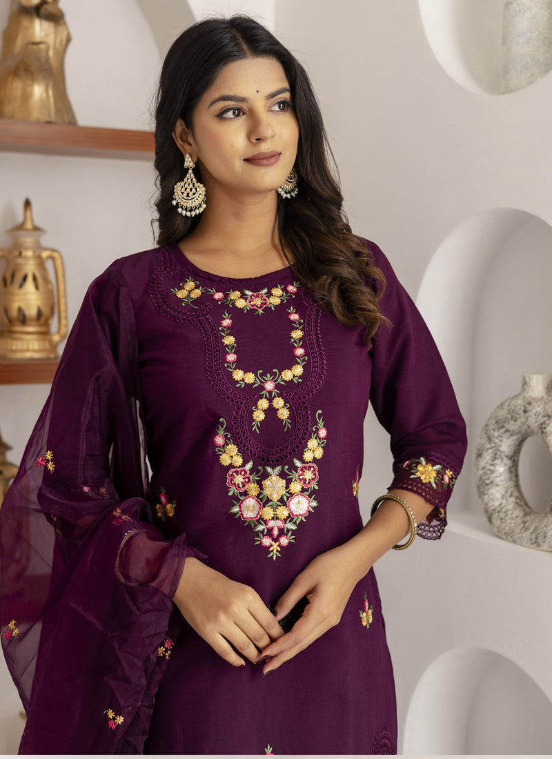 Vegaa Fashion Wine Viscose Silk Embroidered Salwar Suit