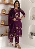 Vegaa Fashion Wine Viscose Silk Embroidered Salwar Suit