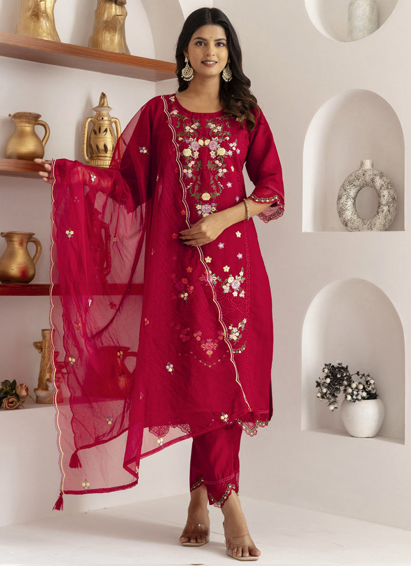 Vegaa Fashion Maroon Viscose Silk Embroidered Salwar Suit
