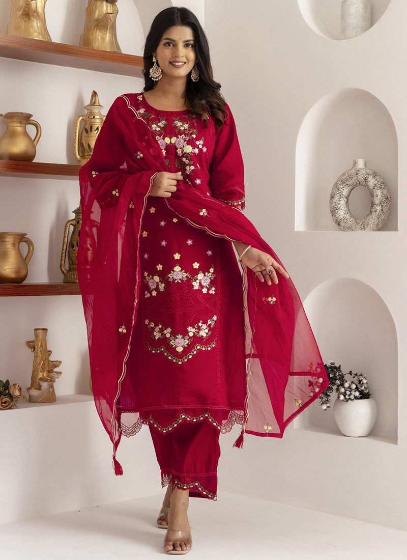 Vegaa Fashion Maroon Viscose Silk Embroidered Salwar Suit