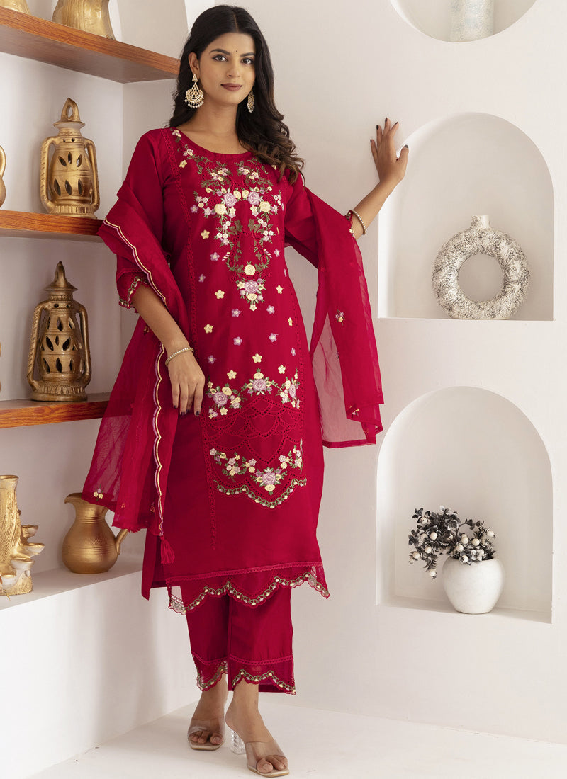 Vegaa Fashion Maroon Viscose Silk Embroidered Salwar Suit