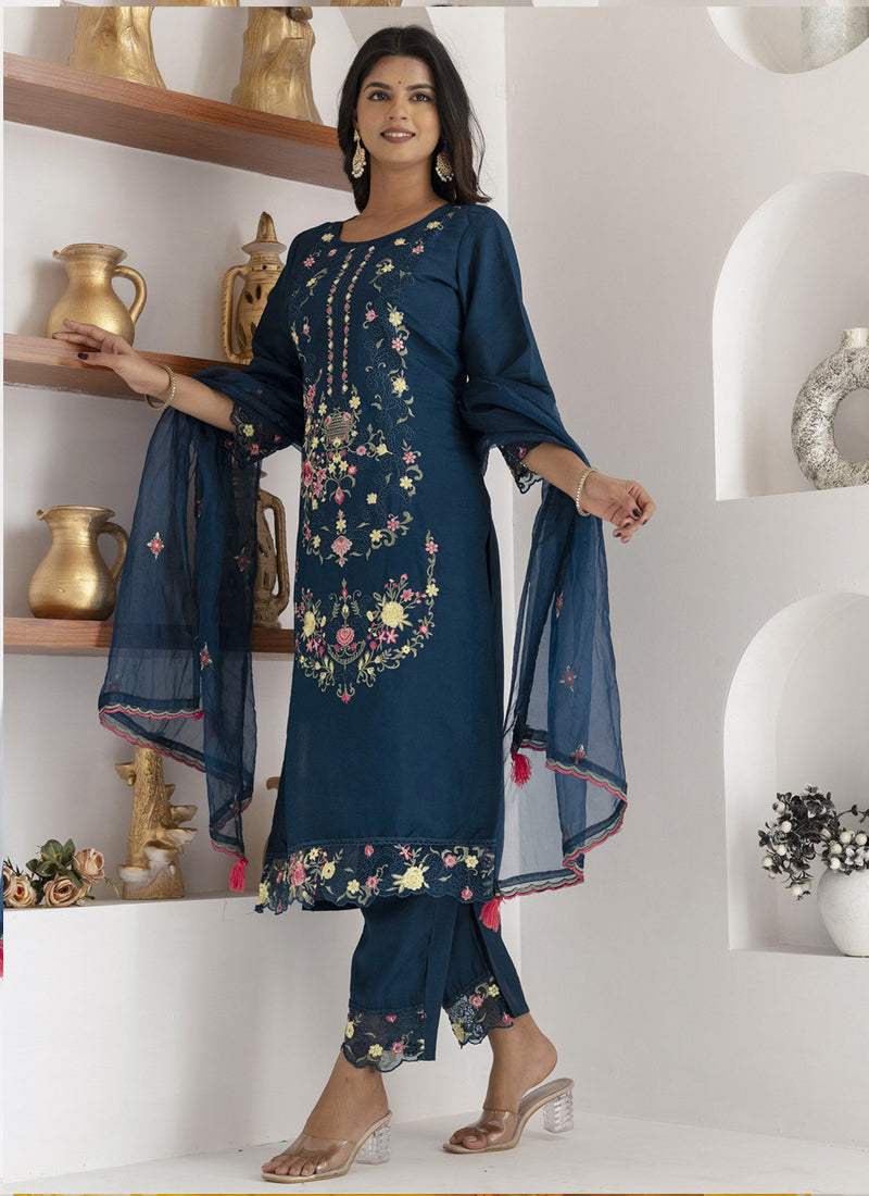 Vegaa Fashion Royal Blue Viscose Silk Embroidered Salwar Suit