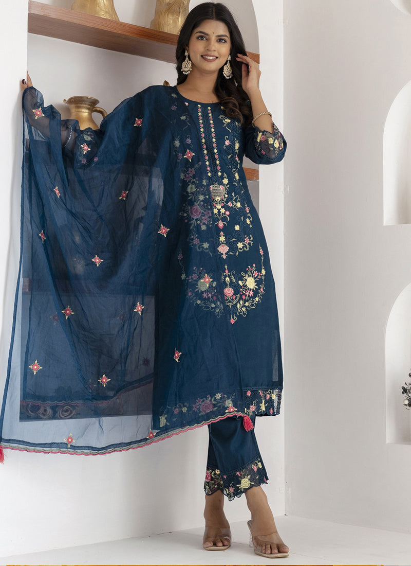 Vegaa Fashion Royal Blue Viscose Silk Embroidered Salwar Suit