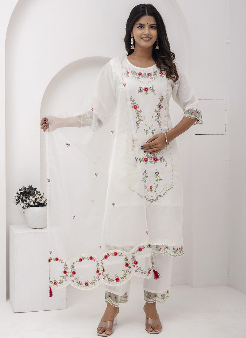 Vegaa Fashion Off White Viscose Silk Embroidered Salwar Suit