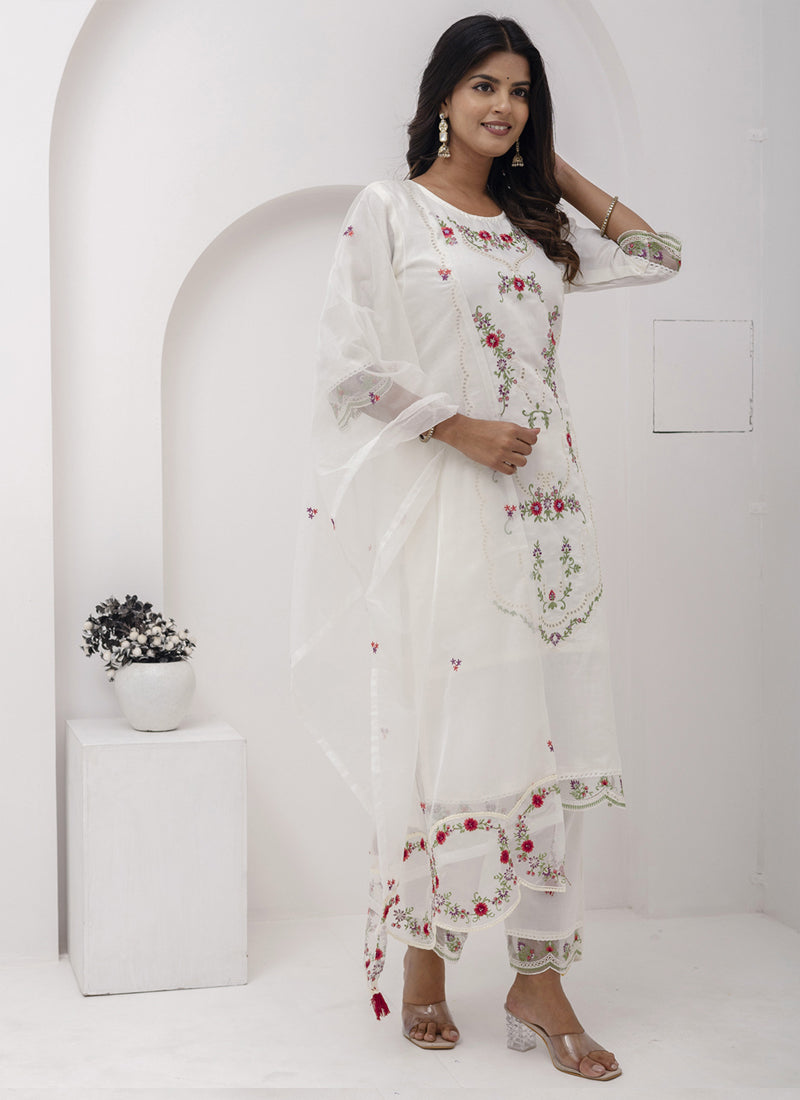 Vegaa Fashion Off White Viscose Silk Embroidered Salwar Suit
