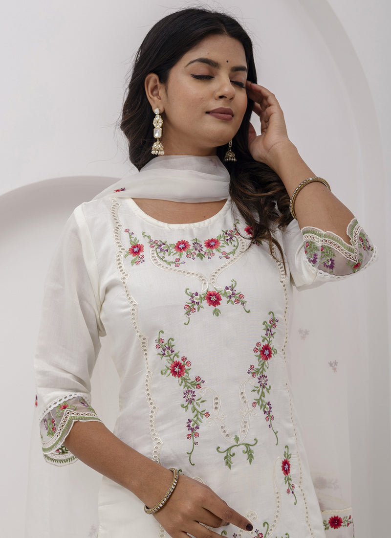 Vegaa Fashion Off White Viscose Silk Embroidered Salwar Suit