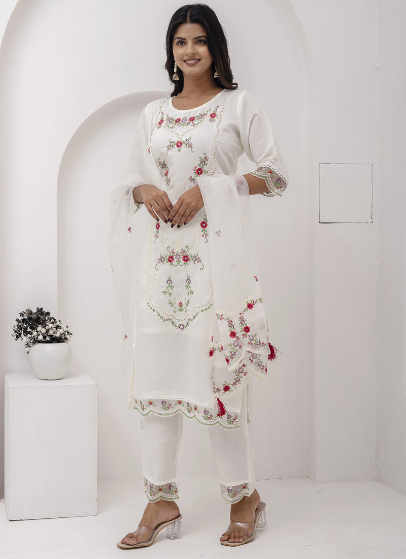 Vegaa Fashion Off White Viscose Silk Embroidered Salwar Suit