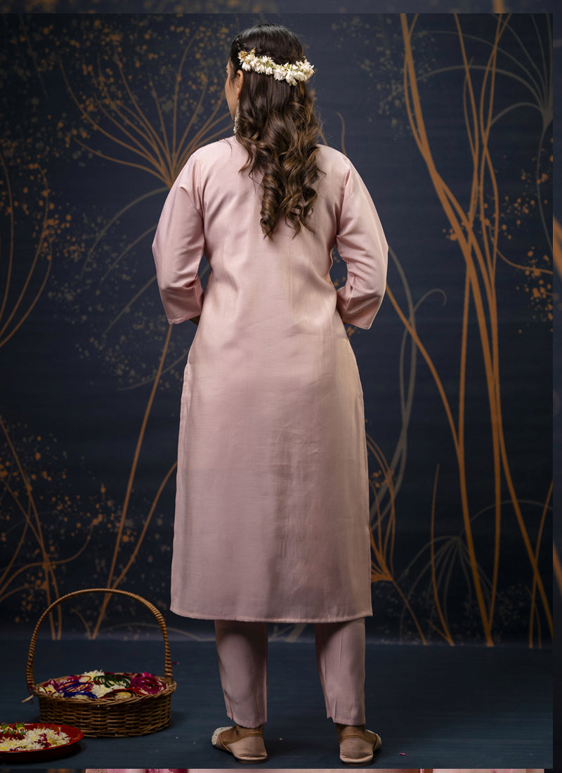 Vegaa Fashion Baby Pink Shimmer Silk Embroidered Salwar Suit