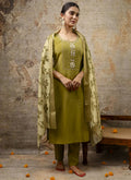 Vegaa Fashion Parrot Green Shimmer Silk Embroidered Salwar Suit