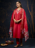 Vegaa Fashion Red Shimmer Silk Embroidered Salwar Suit