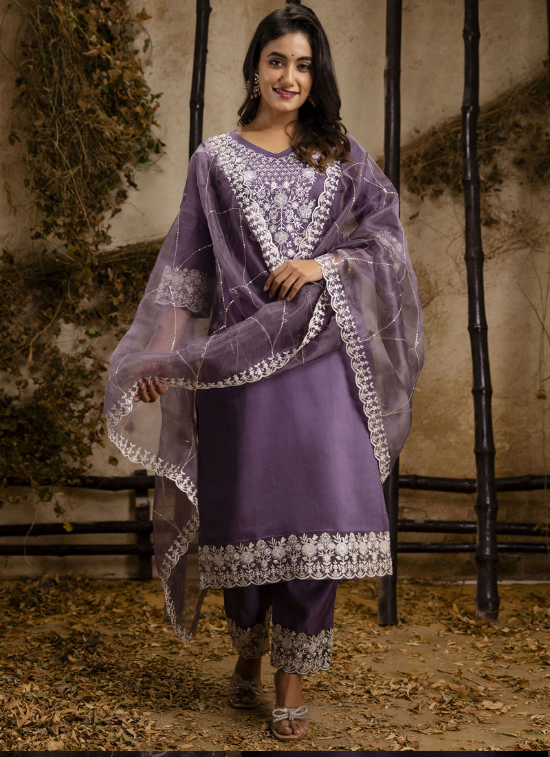 Vegaa Fashion Lavender Shimmer Silk Embroidered Salwar Suit
