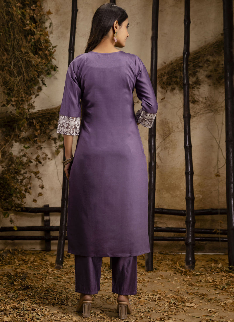 Vegaa Fashion Lavender Shimmer Silk Embroidered Salwar Suit