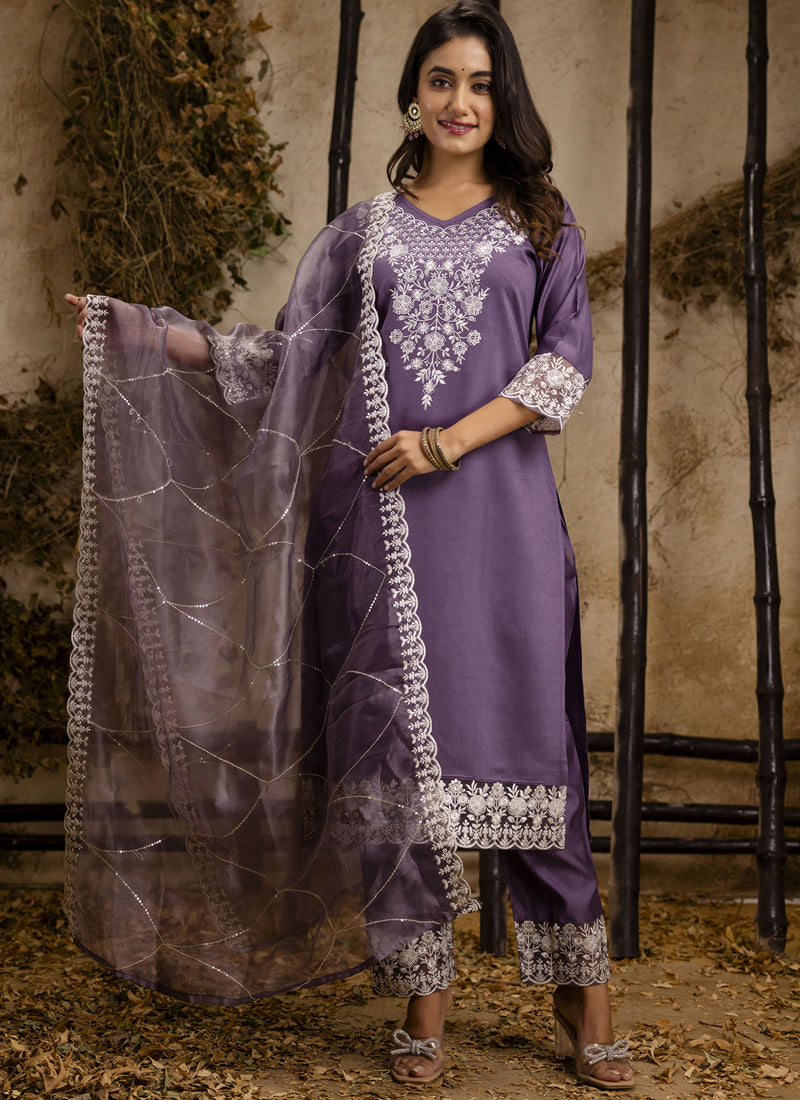 Vegaa Fashion Lavender Shimmer Silk Embroidered Salwar Suit