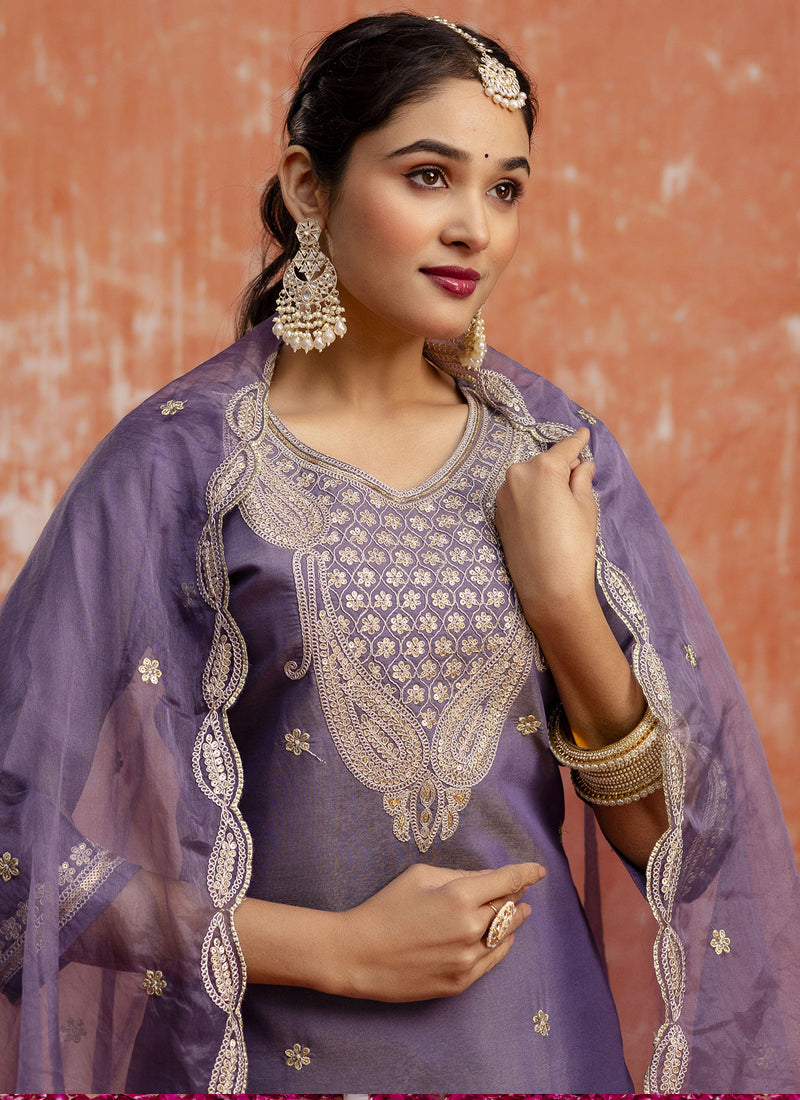Vegaa Fashion Lavender Silk Blend Embroidered Salwar Suit
