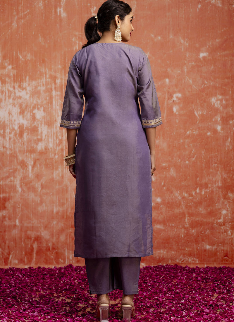 Vegaa Fashion Lavender Silk Blend Embroidered Salwar Suit