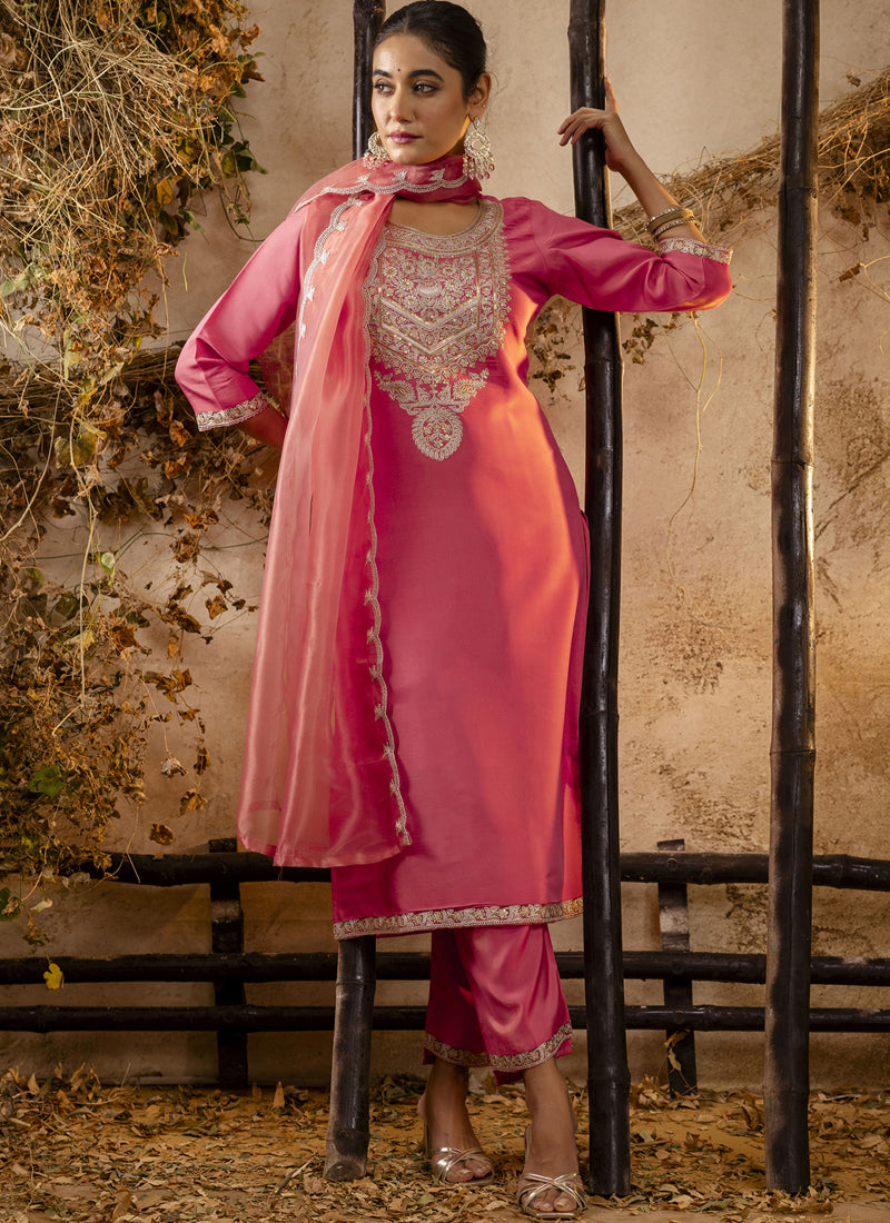 Vegaa Fashion Pink Silk Blend Embroidered Salwar Suit
