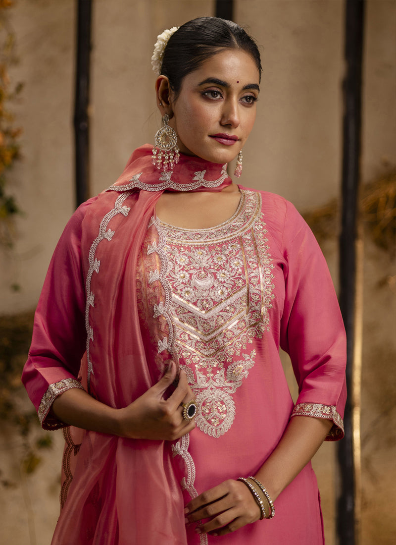 Vegaa Fashion Pink Silk Blend Embroidered Salwar Suit