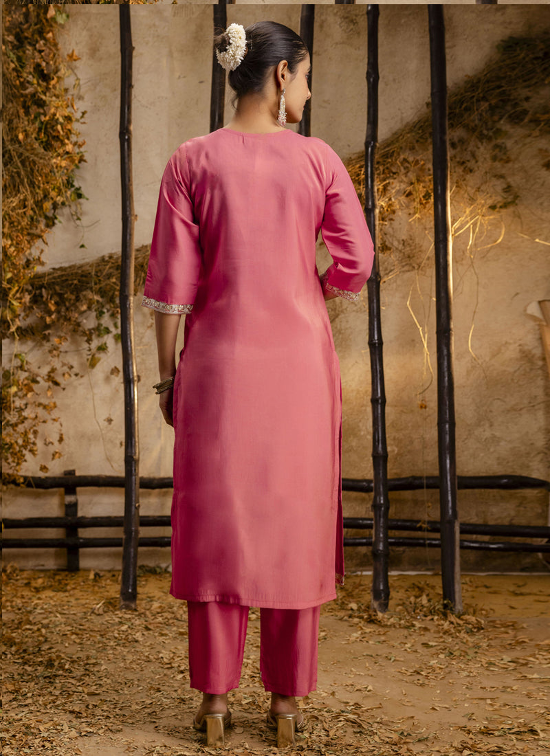Vegaa Fashion Pink Silk Blend Embroidered Salwar Suit