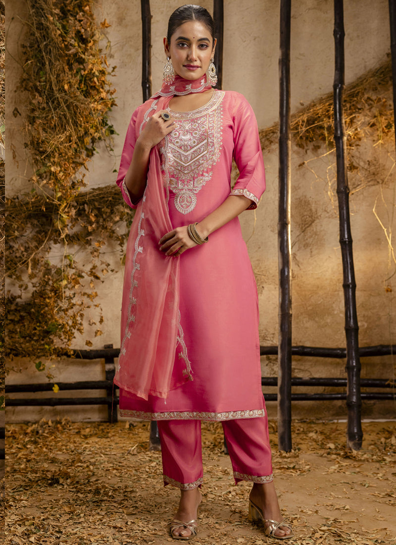 Vegaa Fashion Pink Silk Blend Embroidered Salwar Suit