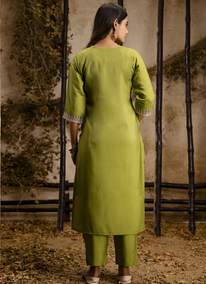 Vegaa Fashion Parrot Green Silk Blend Embroidered Salwar Suit