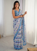 Vegaa Fashion Off White Chinon Printed Party Wear Saree