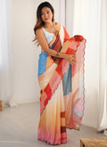 Vegaa Fashion Multi Color Chinon Printed Party Wear Saree