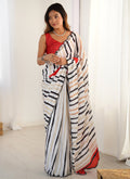 Vegaa Fashion Off White Chinon Printed Party Wear Saree
