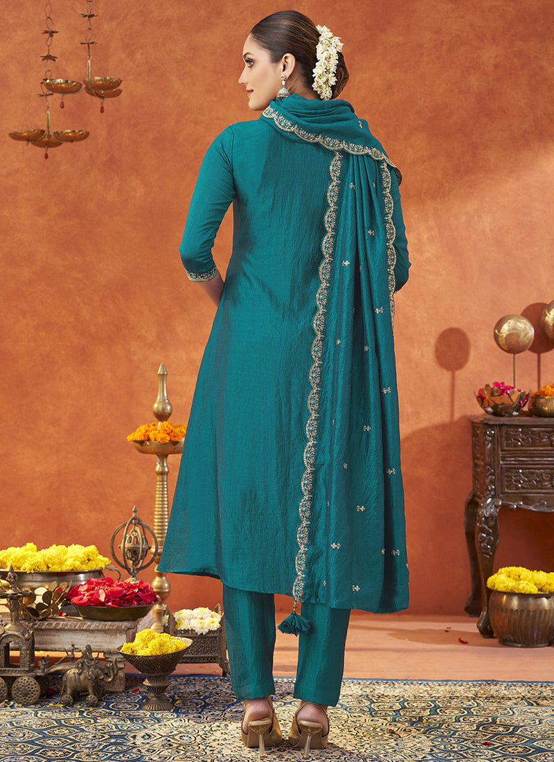 Vegaa Fashion Rama Silk Blend Embroidered Designer Salwar Suit