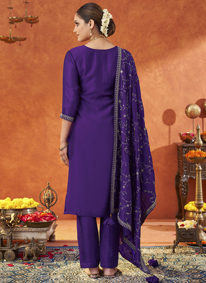 Vegaa Fashion Violet Silk Blend Embroidered Designer Salwar Suit