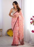 Vegaa Fashion Light Red Organza With Lace Work Designer Saree