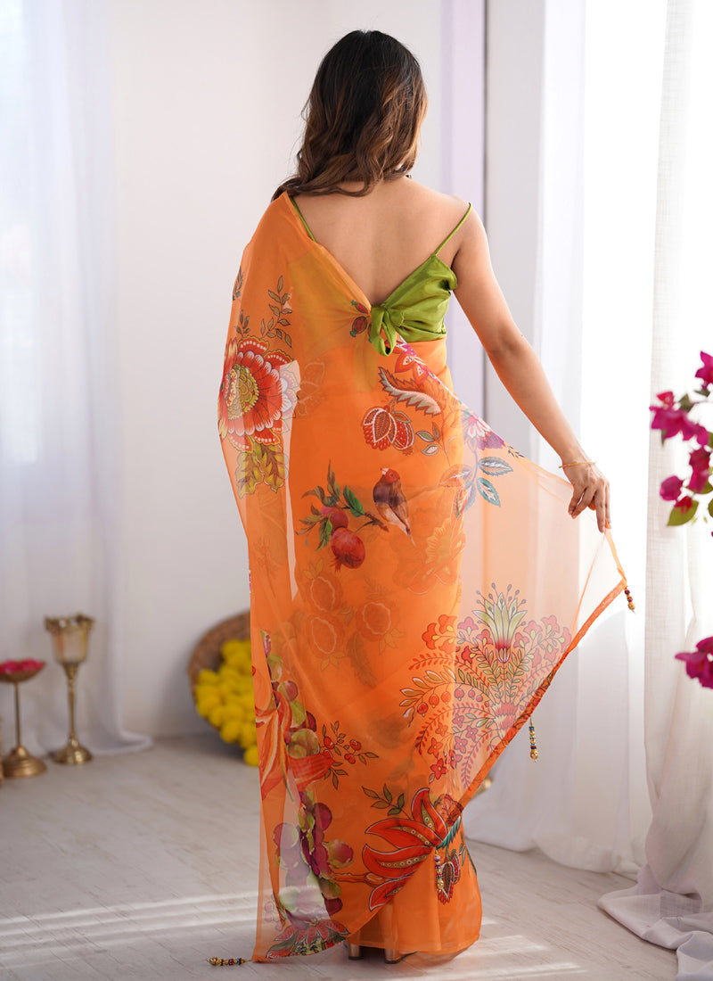 Vegaa Fashion Yellow Organza With Lace Work Designer Saree