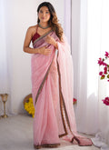 Vegaa Fashion Baby Pink Organza With Lace Work Designer Saree